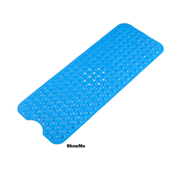 Tapis De Baignoire Antidérapant, 101,6 X 40,6 Cm, Avec Ventouses Et Trous D'Évacuation, Extra Large, Lavable En Machine, Bleu