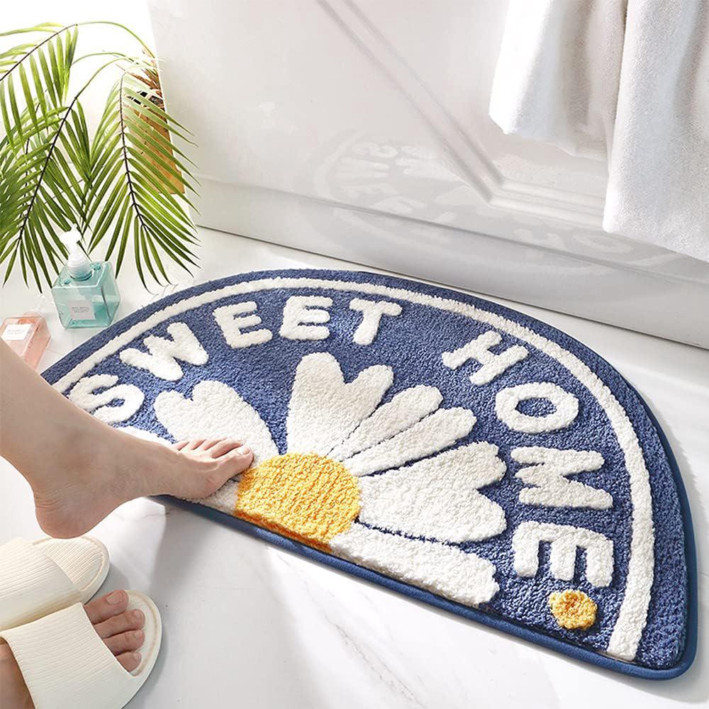 Tapis De Bain Antidérapant, Lavable, 75 X 45 Cm (bleu), Motif Marguerites.