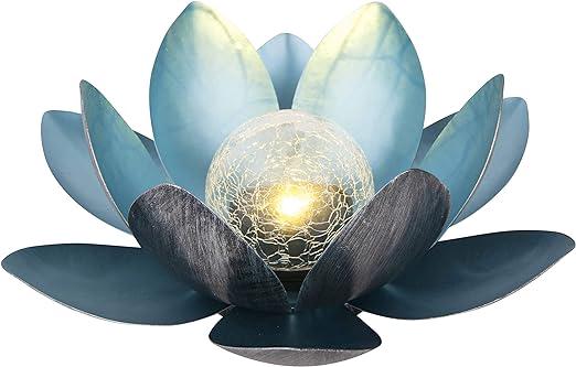 Lampe Solaire, Ø 27 Cm, Hauteur 11 Cm, Métal, Argent/bleu
