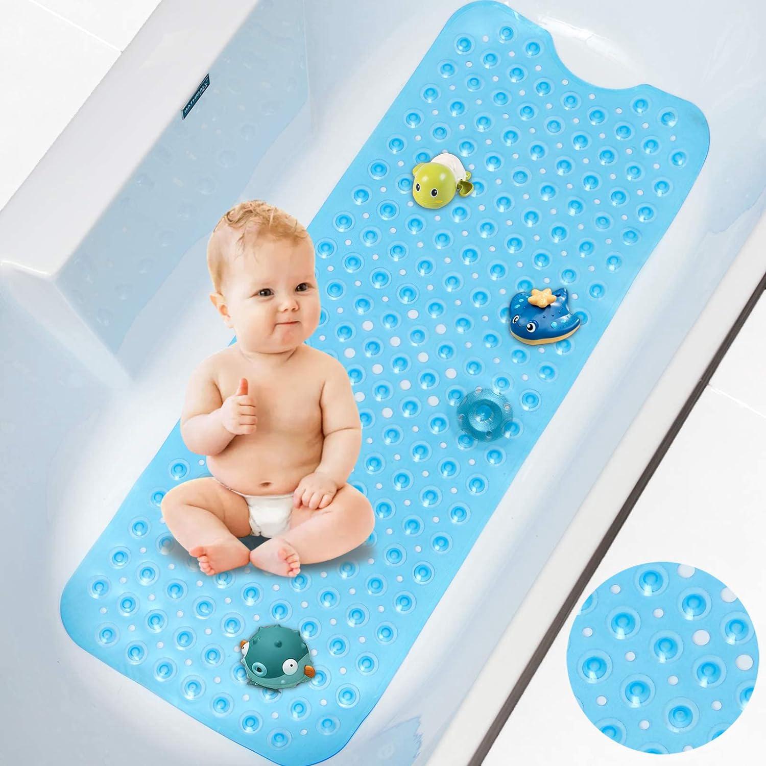 Tapis De Bain Antidérapant 101 X 40,5 Cm Avec Ventouses Puissantes, Antidérapant, Résistant À La Moisissure, Lavable En Machine - Bleu