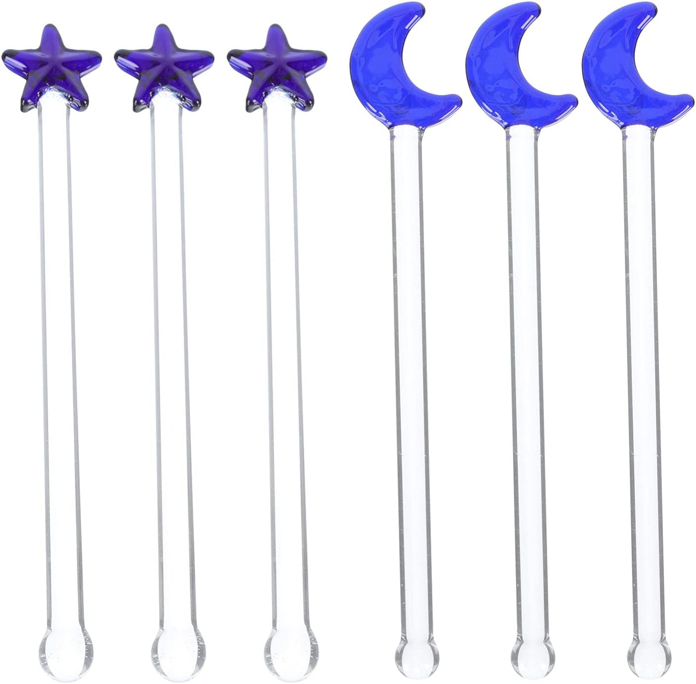 Lot De 6 Bâtonnets Mélangeurs En Verre Bleu Lune Et Étoile Pour Café, Cocktails, Jus, Vin, Thé Au Lait, Restaurants Et Bars À Domicile.