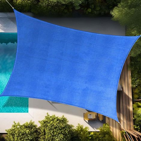 Voile D'Ombrage 5x5 M Carré Résistante Aux Uv & Imperméable Pour Patio & Jardin, Protection Solaire 95%, Avec Accessoires De Montage Métalliques Bleu