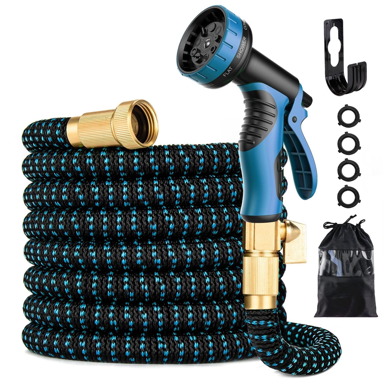 Tuyau D'Arrosage Hadineeon 15 M, Tuyau D'Arrosage Durable Avec Buse À 10 Fonctions, Raccords En Laiton Massif 3/4 Pouce, Anti-torsion, Léger, Parfait Pour L'Arrosage Et Le Lavage (bleu)