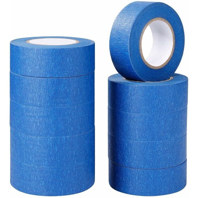 Ruban De Masquage Bleu Ruban Adhésif De Peinture Et De Décoration Pour Étiquettes, Peinture Au Pistolet, Travaux Manuels 10 Rouleaux 24 Mm × 20 M