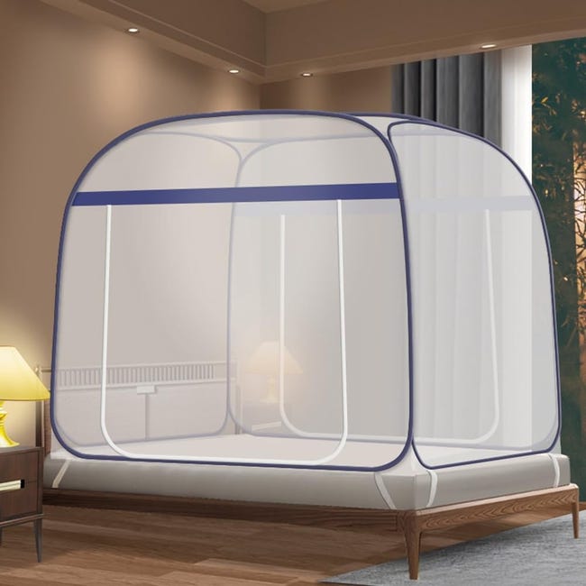 Moustiquaire Escamotable Avec Fond Pour Lits King Size, Moustiquaire De Camping Pliable Avec 2 Entrées Zippées, Installation Rapide (bleu) (sku Produit : 97410607 Sku Offre : Mwj25.9.16-3)