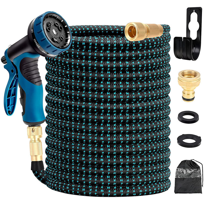 30m Tuyau Arrosage Extensible Bleu 100ft Tuyau D’arrosage Retractable Avec Support Et Pistolet Arrosage 9 Fonctions Raccords En Laiton