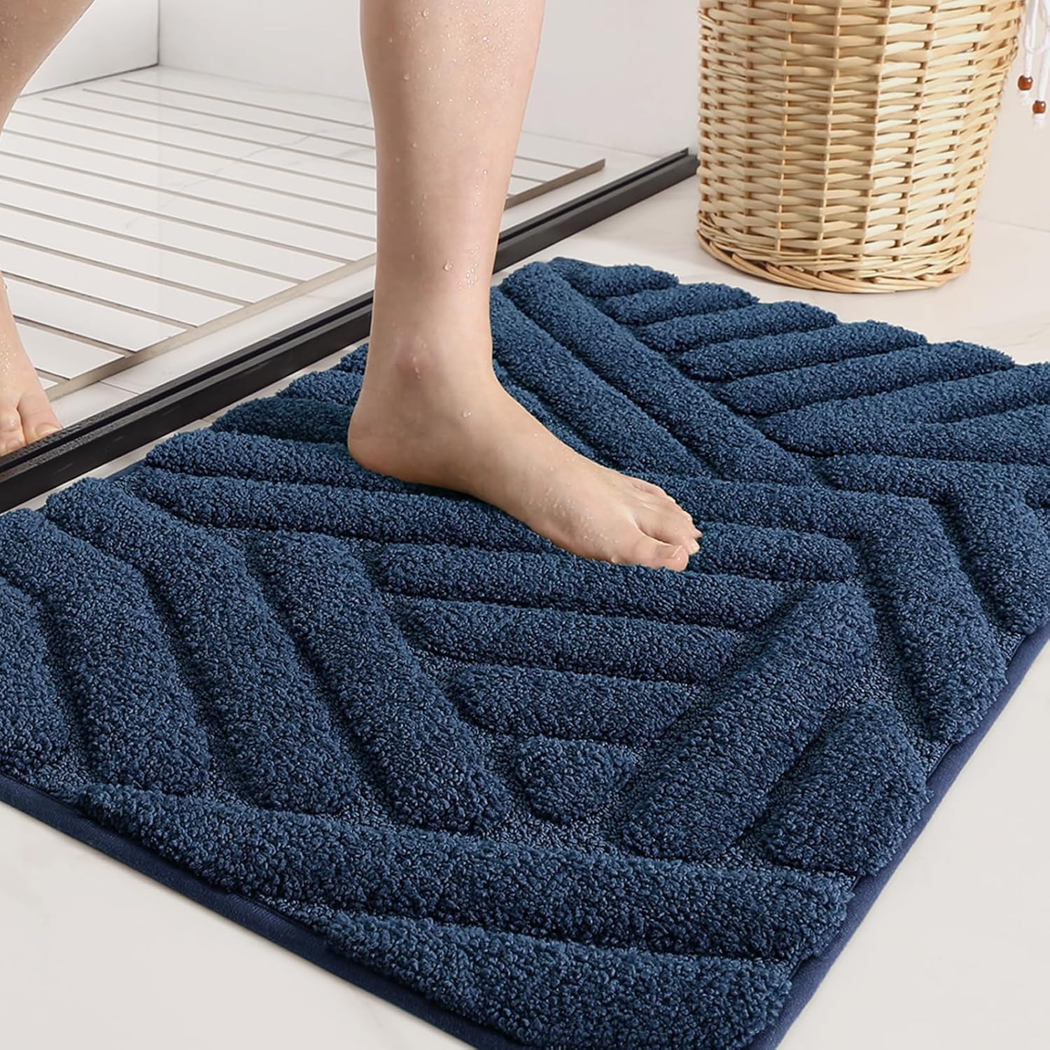 (bleu)tapis De Bain Antidérapant 40x60cm, Tapis Salle De Bain Absorbant, Tapis De Douche Moelleux En Microfibre, Lavable En Machine, Tapis De Sol Dura