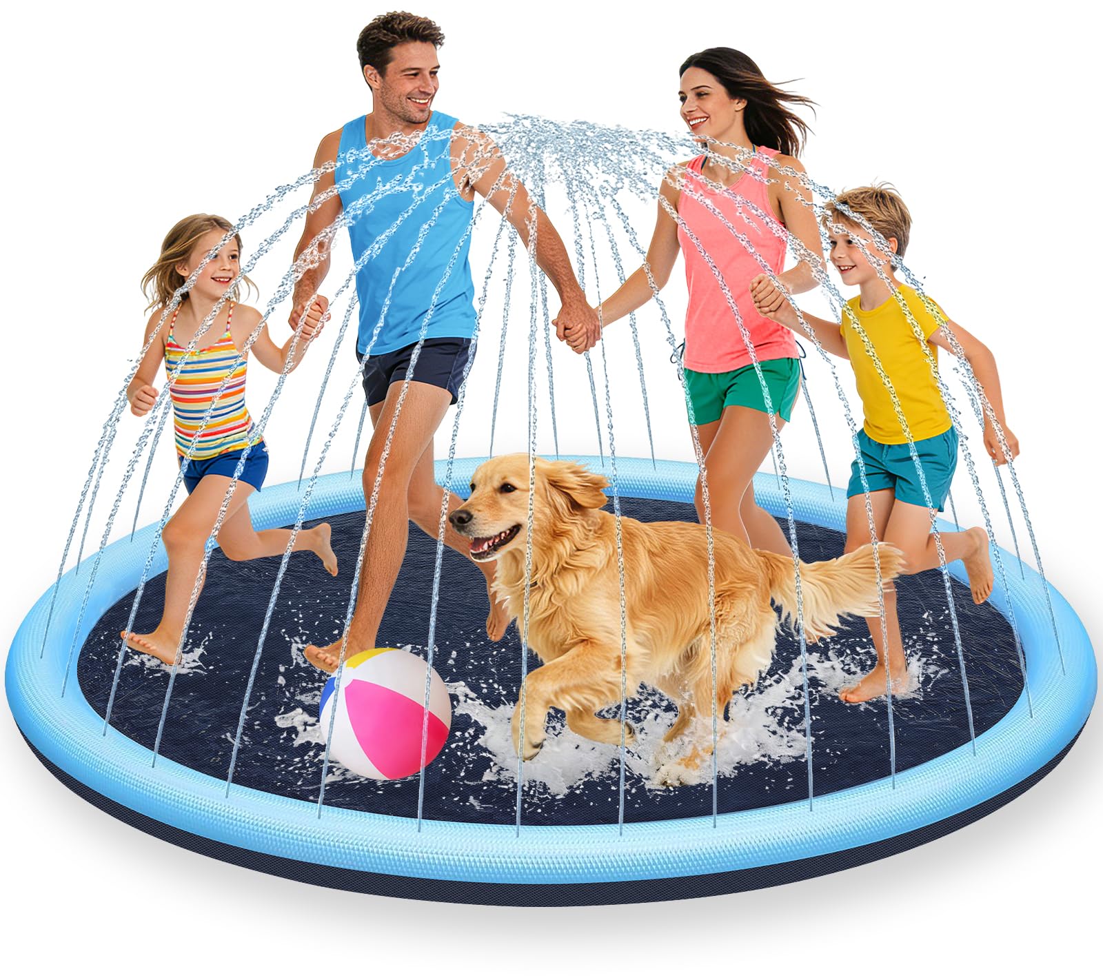 Tapis De Jet D’eau 200cm Pour Enfants Et Chien,tapis Arroseur Antidérapant En Pvc Écologique,splash Pad Jeu D’eau Extérieur Jardin Été (bleu)