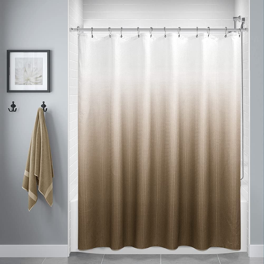 Rideau De Douche En Tissu Texturé Marron, Doublure Imperméable Avec 12 Crochets, Lavable En Machine (183 X 183 Cm, Marron).