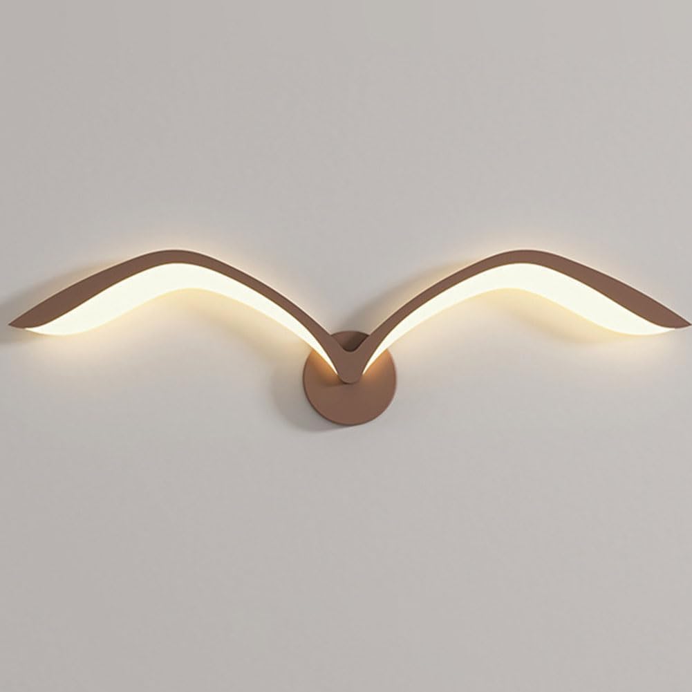 Led Animaux Oiseau Applique Intérieur Décorer Lampe Murale Mouette Créative Lampe De Chevet 9w Blanc Chaud Bird Eclairage Mural Métal Matériau Acrylique Abat Jour Pour Salon (marron 50cm)