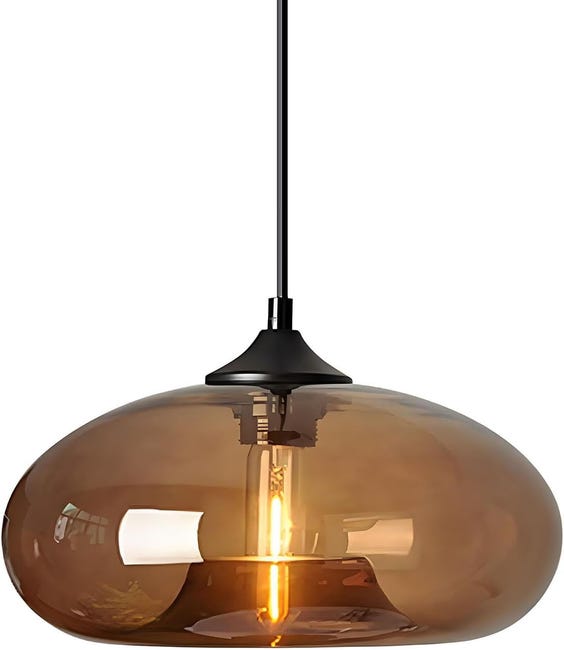 Suspension Luminaire Industriel Vintage Avec Abat-jour En Verre Soufflé 28cm - Lampe Suspendue Plafond E27 Pour Salon & Salle À Manger (marron)