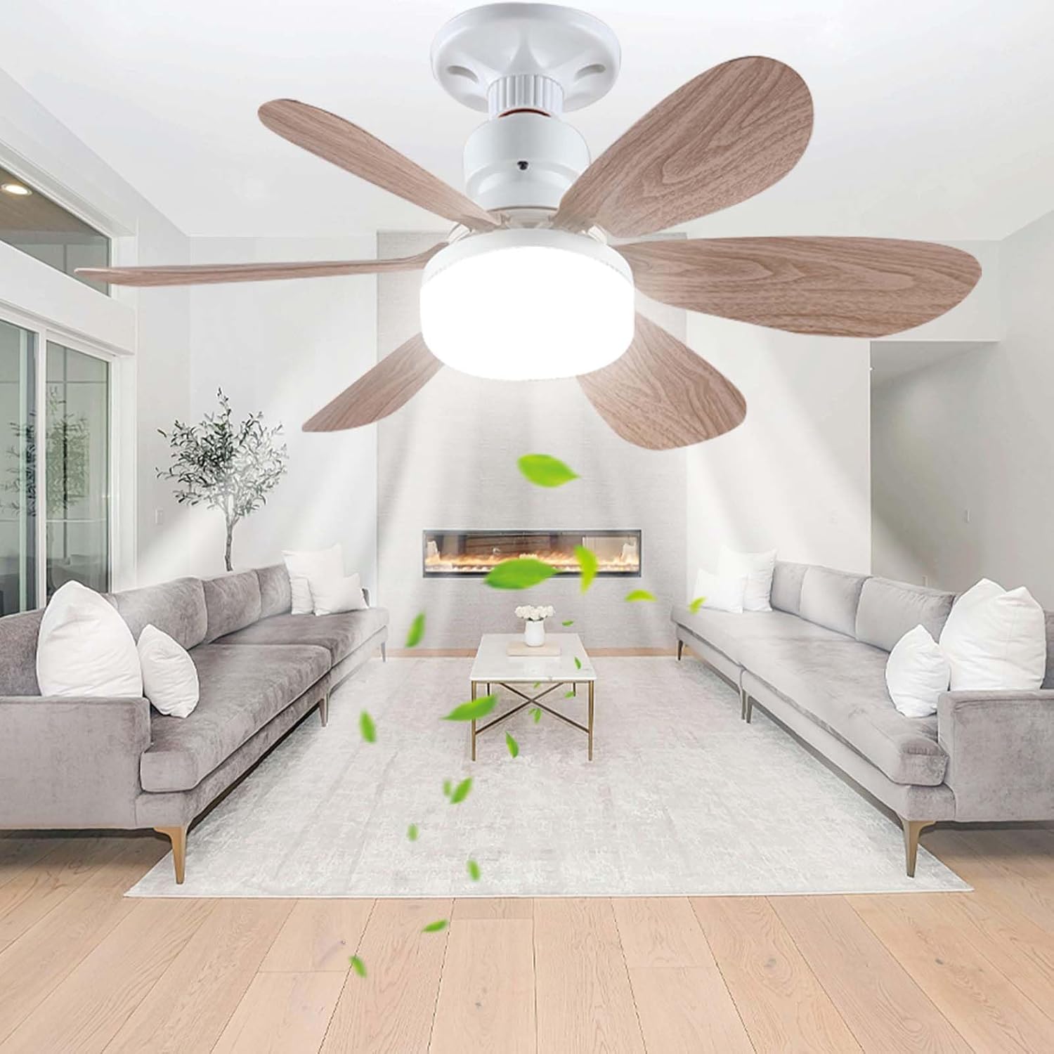 Ventilateur De Plafond Lumiere Avec Telecommande Silencieux Plafonnier Ventilateur De Plafond Port E27 Dimmable Ventilateur Lumineux,52cm,marron