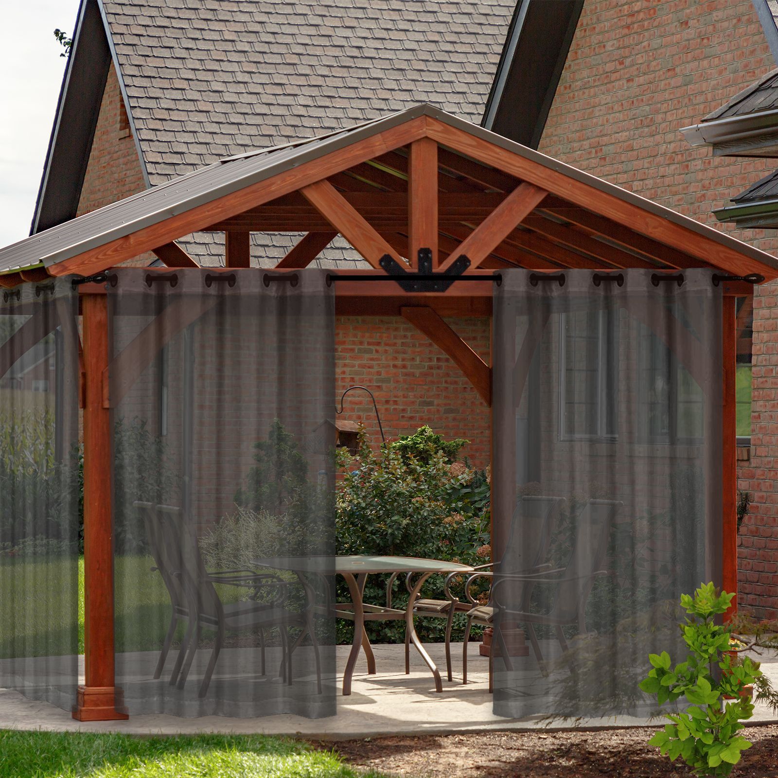 Rideau En Tulle Imperméable, Filtre La Lumière, Décoration De Terrasse, Jardin, Cour, 2 Pièces (132 X 213 Cm, Gris Foncé)