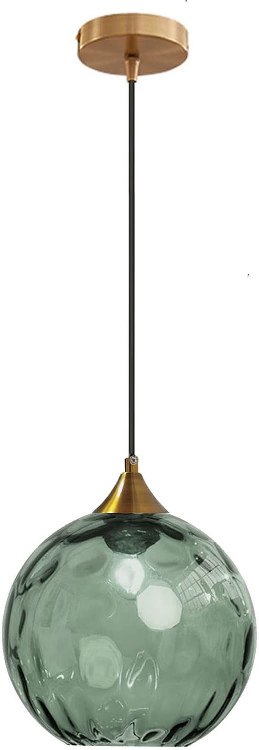 Lustre Boule De Verre 20 Cm, Base En Cuivre Doré Avec Boule De Verre, Convient Pour Îlot De Cuisine Ou Salle À Manger (vert Foncé)