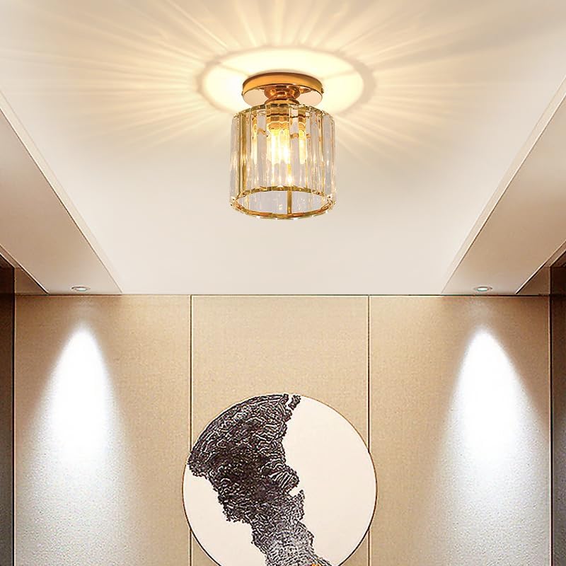 Plafonnier En Cristal Led Mini Lampe Lustre En Cristal, Lustre De Plafonnier Moderne, Pour Salon Entrée Couloir Chambre Cuisine Lampes (or Rond)