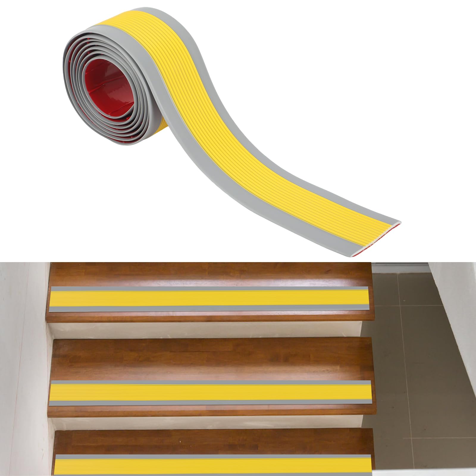 Bande Antidérapante Pour Escaliers - 5 M - 6 Cm X 3 Mm - Autocollant - En Vinyle - Pour Escaliers Et Seuils - Pour L'Intérieur Et L'Extérieur - Jaune