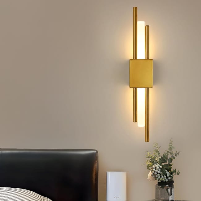 Applique Murale Led Intérieure, Lampe Murale Cylindrique Double Parallèle Blanc Chaud 3000k 10w,fer,or