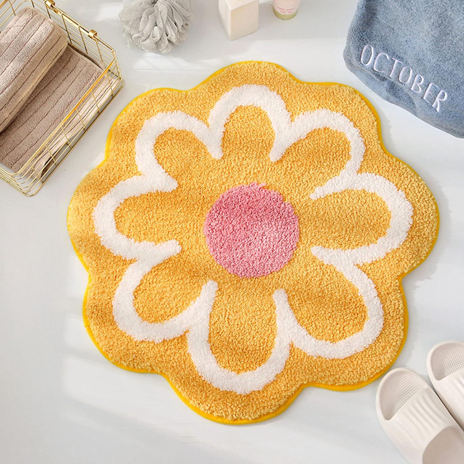 Tapis De Bain Jaune Mignon 40 Cm X 40 Cm, Doux Et Moelleux, En Forme De Fleur, En Microfibre, Absorbant Et Antidérapant. Convient Pour Les Toilettes, La Baignoire, La Douche Et La Salle De Bain.