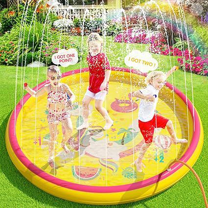 Tapis De Jeu D'Eau Pour Enfants 170 Cm En Pvc Avec Jet D'Eau Et Fontaine, Pour Garçons Et Filles (jaune)
