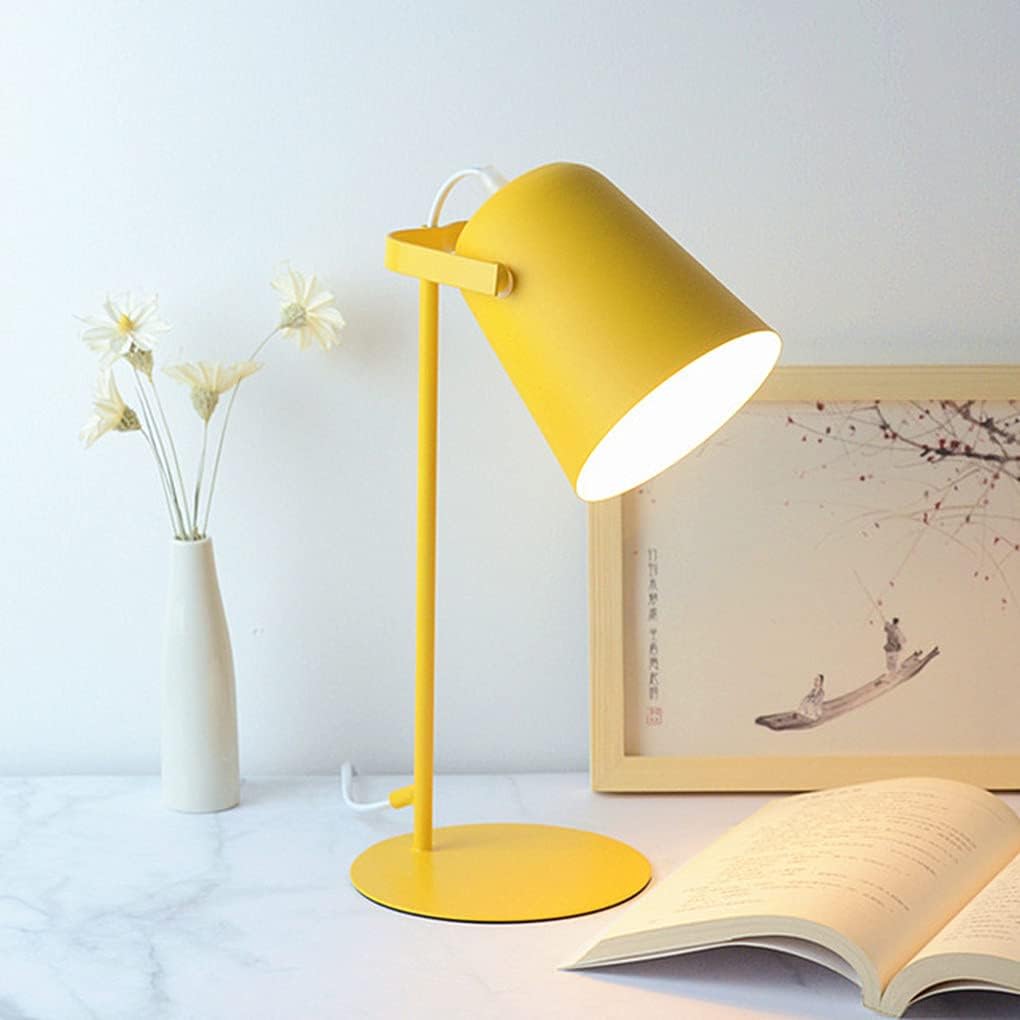 Lampe De Bureau Jaune Métal Réglable Style Rétro Moderne H35 D12 Lecture Chevet