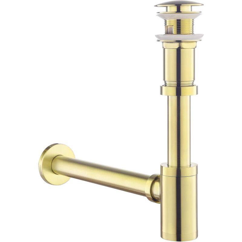Kit – Siphon Avec Bonde Avec Trop-plein Pour Lavabo Or Brossé, Laiton Universel Design Siphon Anti-odeur, 1 1/4 Syphon