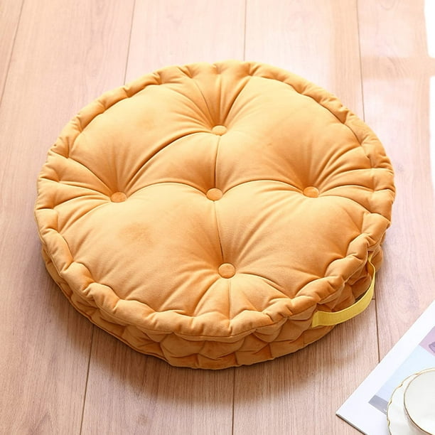 Coussin De Sol En Velours Capitonné, Coussin D'Assise Rond Et Épais Avec Poignée De Transport, Coussin De Méditation Pour Terrasse, Coussin Pour Chaise Tatami (jaune, Rond, 51 X 51 X 13 Cm)