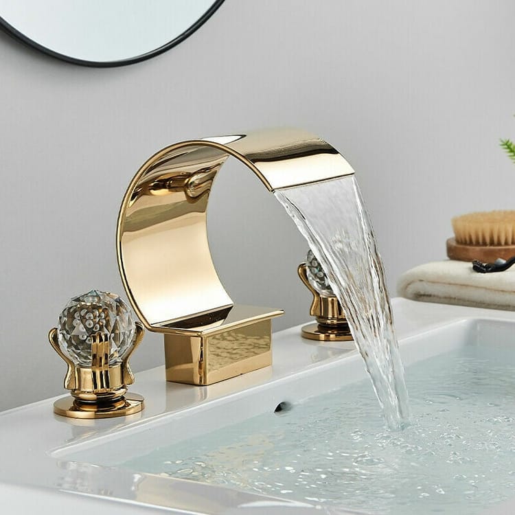Or Robinet Salle De Bain Chaude Froide Réglable Mitigeur Pour Lavabo Avec Deux Volants En Cristal Robinet De Salle De Bain De Luxe (sku Produit : 94940548 Sku Offre : Lehuamwj473)