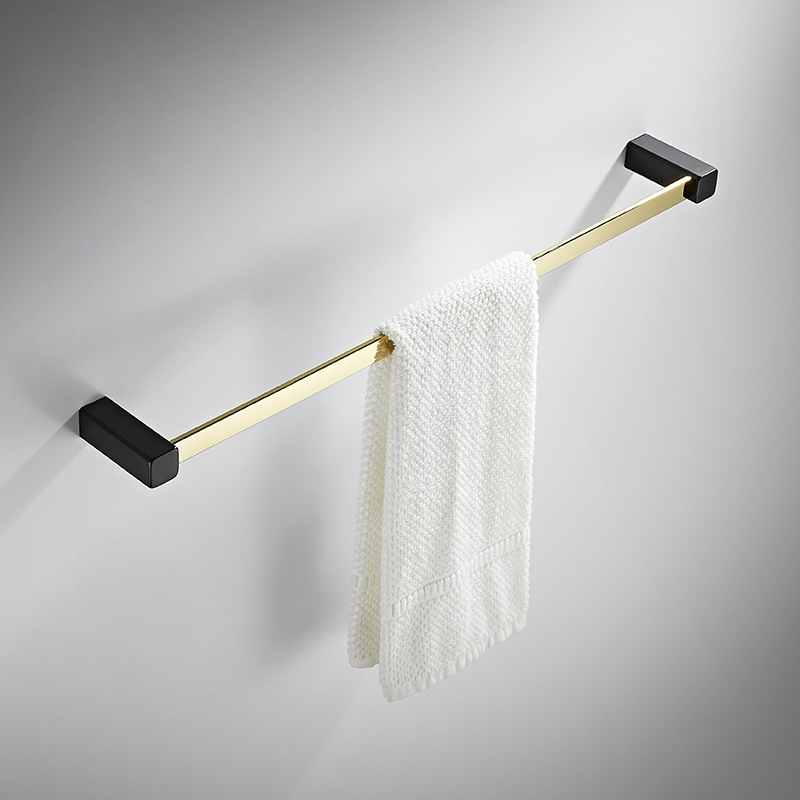 Hand Towel Holder Black Gold Towel Ring Punch Hole Towel Rail For Bathroom, Stainless Steel Square