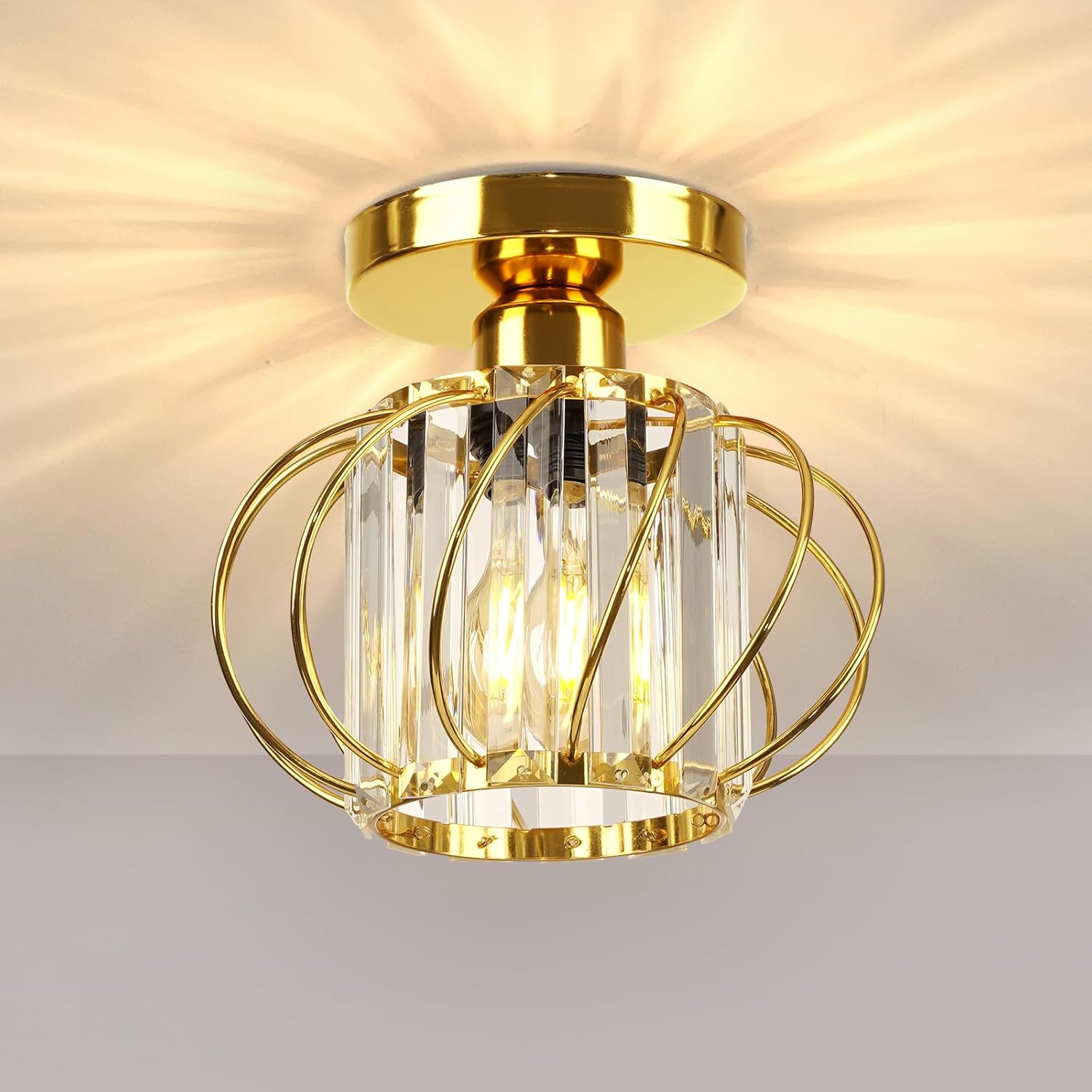 Plafonnier Or Mini Lustre Cristal,moderne Plafonnier Métal Rond Abat-jour E27 Lampe Plafond Pour Chambre Salon Cuisine Couloir