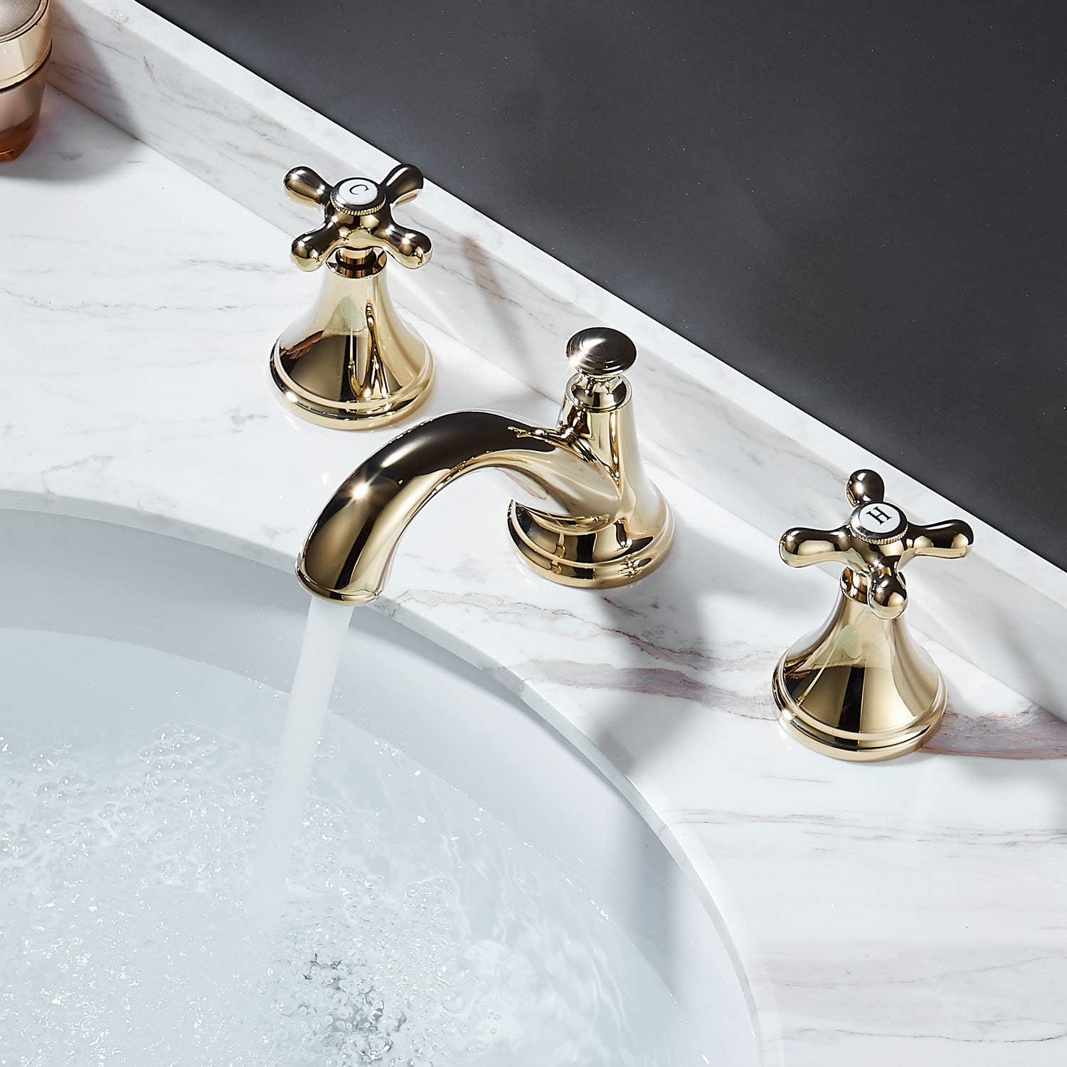 Robinet Lavabo 3 Trous, Or Poli, Mitigeur Lavabo Salle De Bain Avec Bec Orientable