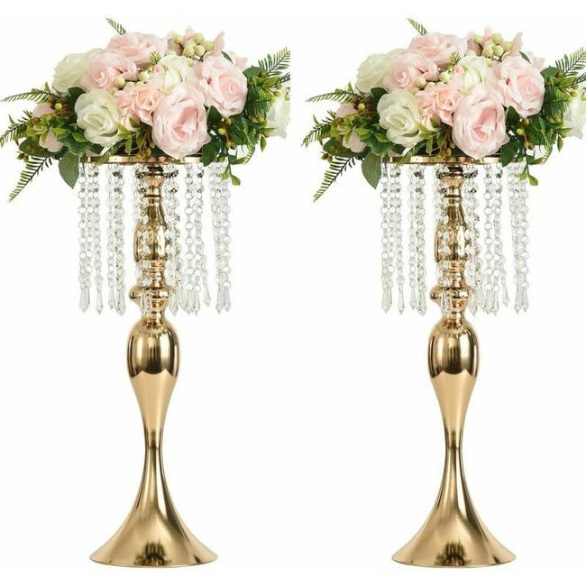 Porte Plantes,2pcs Acrylique Imitation Cristal Bougeoir Stand Fleur Vase Pièce Maîtresse De Mariage En Plomb Route Chandelier (or, 35cm)