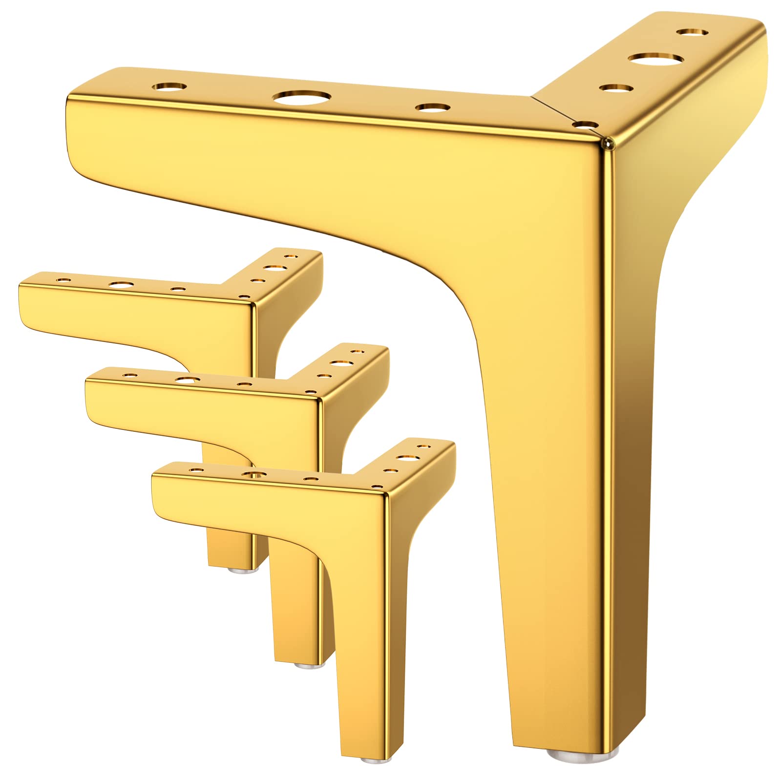 Lot De 4 Pieds De Meubles Charge Jusqu'à 800 Kg, 17cm Pied De Table Modernes En Métal En Forme De Triangle,canapé,avec 16 Vis Et 4 Protège Pieds, Or