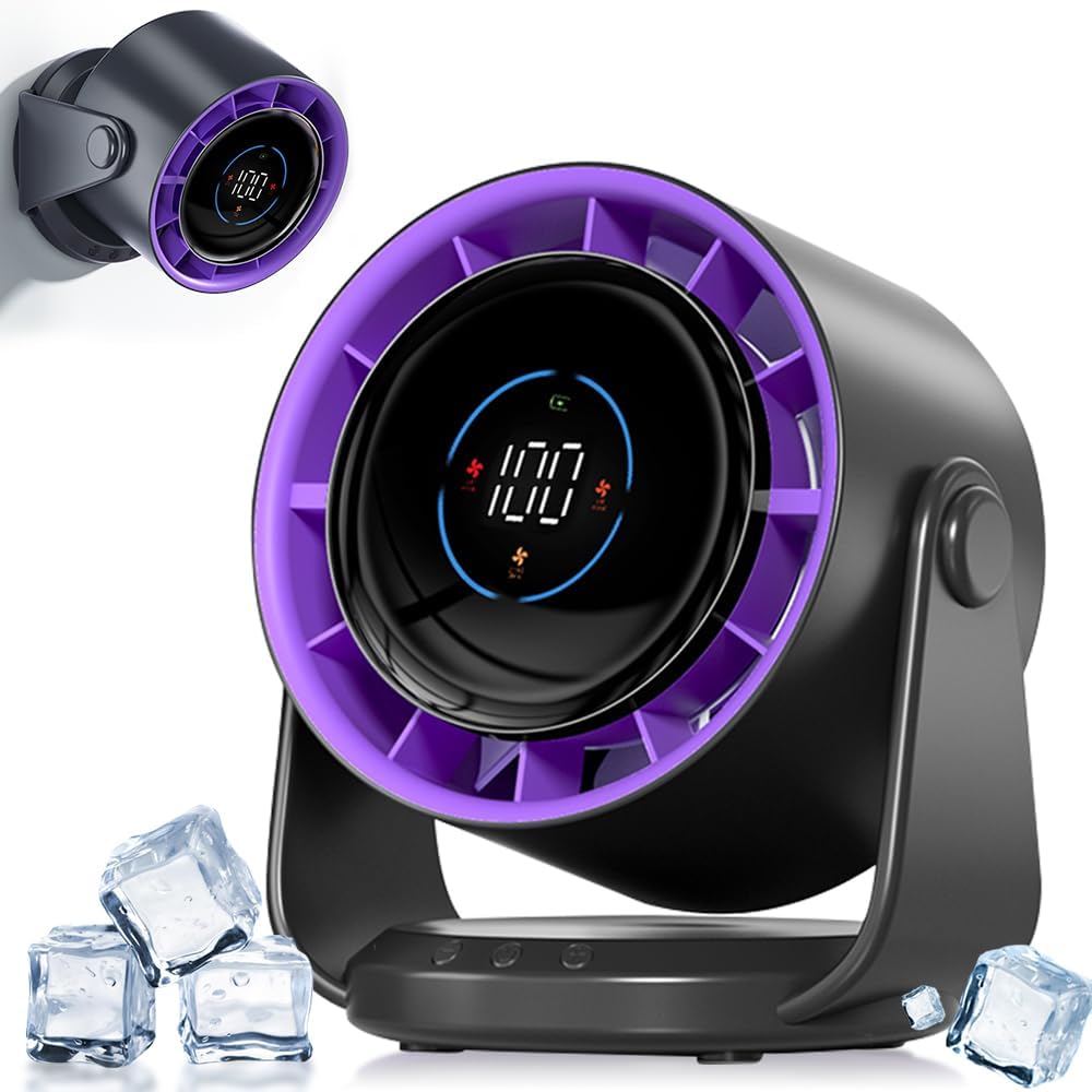 Ventilateur À Batterie 5000 Mah, Écran Led, Vitesses 1 À 199 Et Tête Rotative À 105°, Gris Étoilé