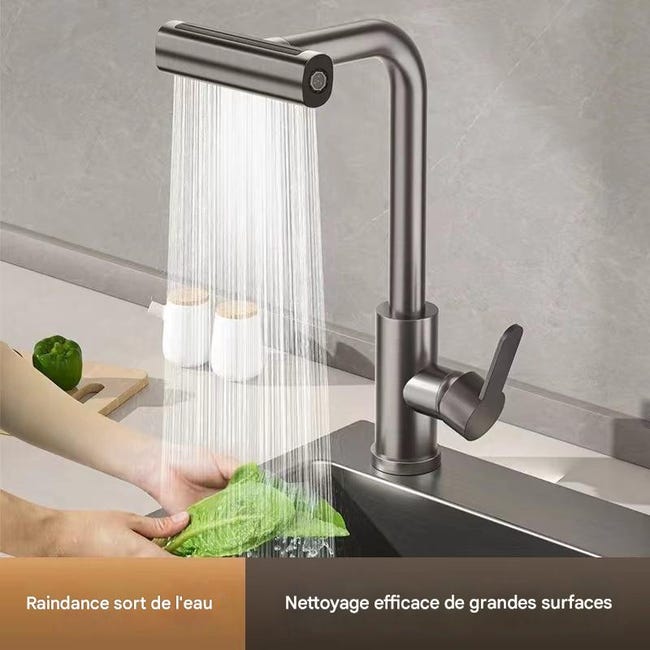 Robinet De Cuisine, Finition Or Brossé, Avec Douchette Extractible, Orientable, Offrant Un Jet Cascade Et Un Jet Classique, Adapté Aux Cuisines (gris).