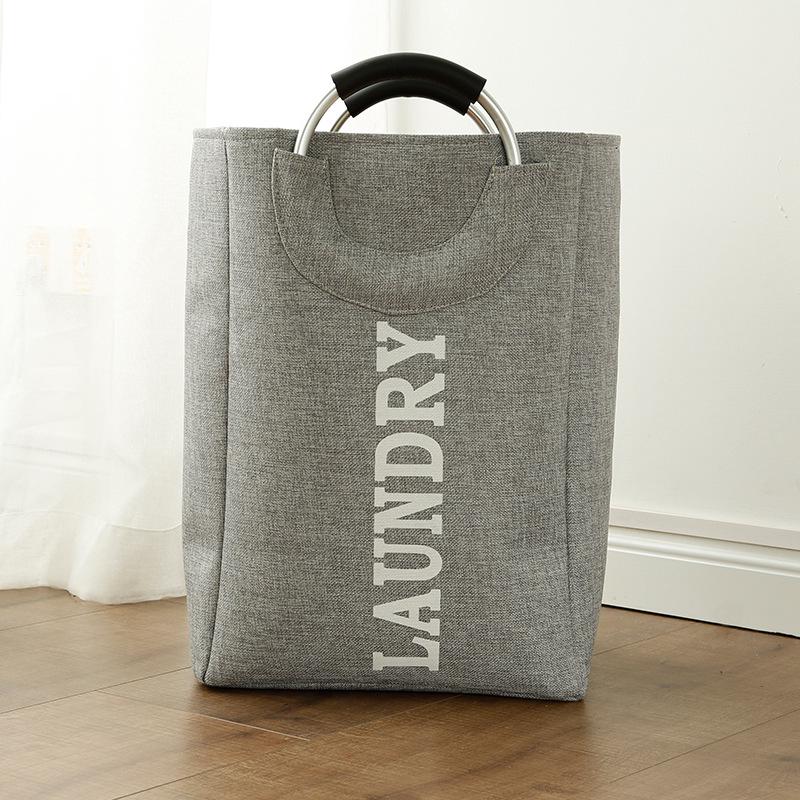 Panier De Rangement Pliable En Tissu Avec Poignée En Aluminium Gris 32×28×49 Cm, Panier À Linge Sale