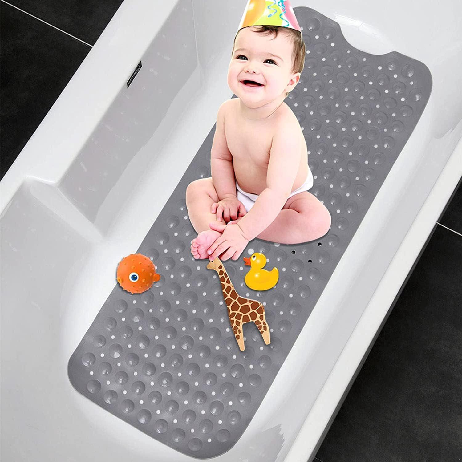 Tapis De Bain Antidérapant Gris, 100 X 40 Cm, Extra Long Et Lavable En Machine, Avec Ventouses En Pvc.