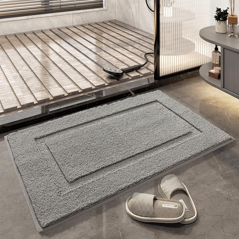 (40×60cm) Tapis De Bain Antidérapant Gris À Rayures, Uni, Épais, Absorbant Et Facile D'Entretien.