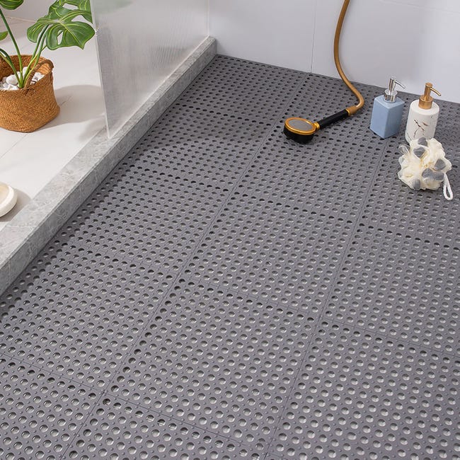 Tapis De Sol À Ventouse Antidérapant, 10 Pièces, En Plastique, Mosaïque, Tapis De Bain Pour Cuisine, Salle De Bains, Gris