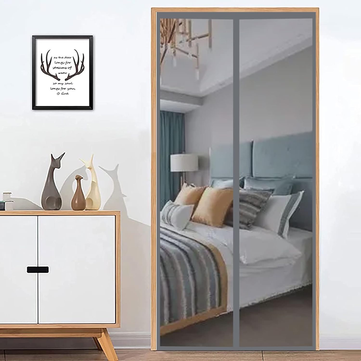Magnétique Moustiquaire Porte Fermeture Automatique Mailles Anti Moustique Mouche, Magnétique Moustiquaire Porte Rideau Pour Couloirs, Portes, Patio, 80x200cm, Gris