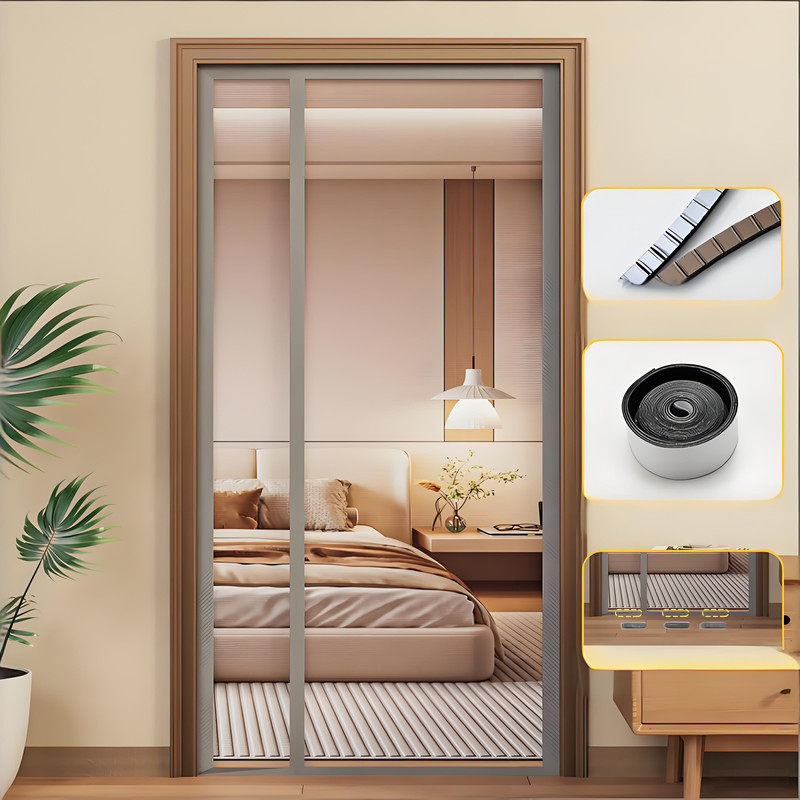 Moustiquaire Magnétique Pour Porte-fenêtre 120 X 220 Cm – Maille Ultra-fine, Fermeture Automatique, Anti-moustiques, Respirante, Avec Bande Adhésive, Gris