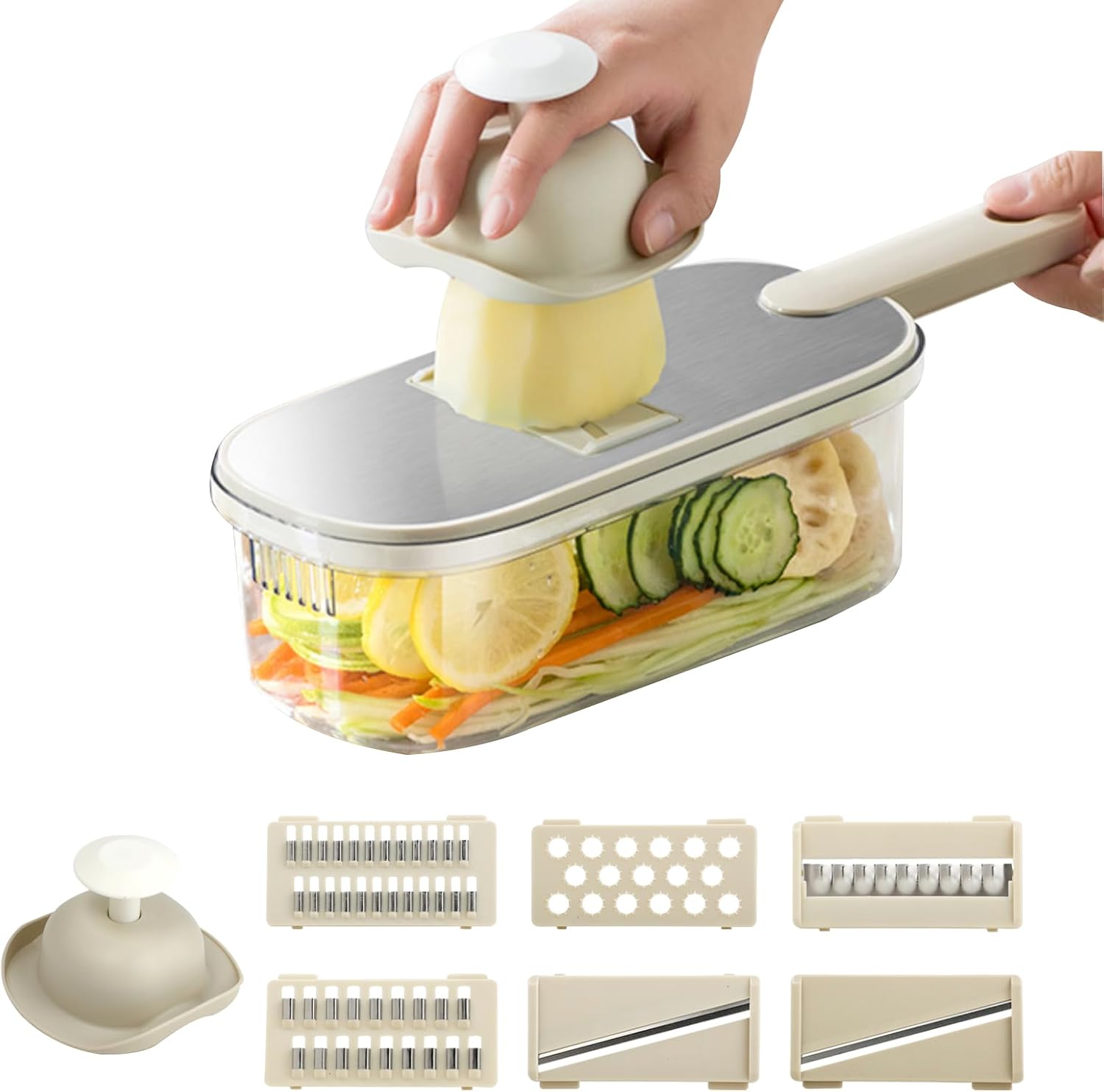 Coupe-légumes Multifonction 6 En 1 - Mandoline, Julienne, Concombre, Pomme De Terre Et Oignon, Râpe - Compact, Gris
