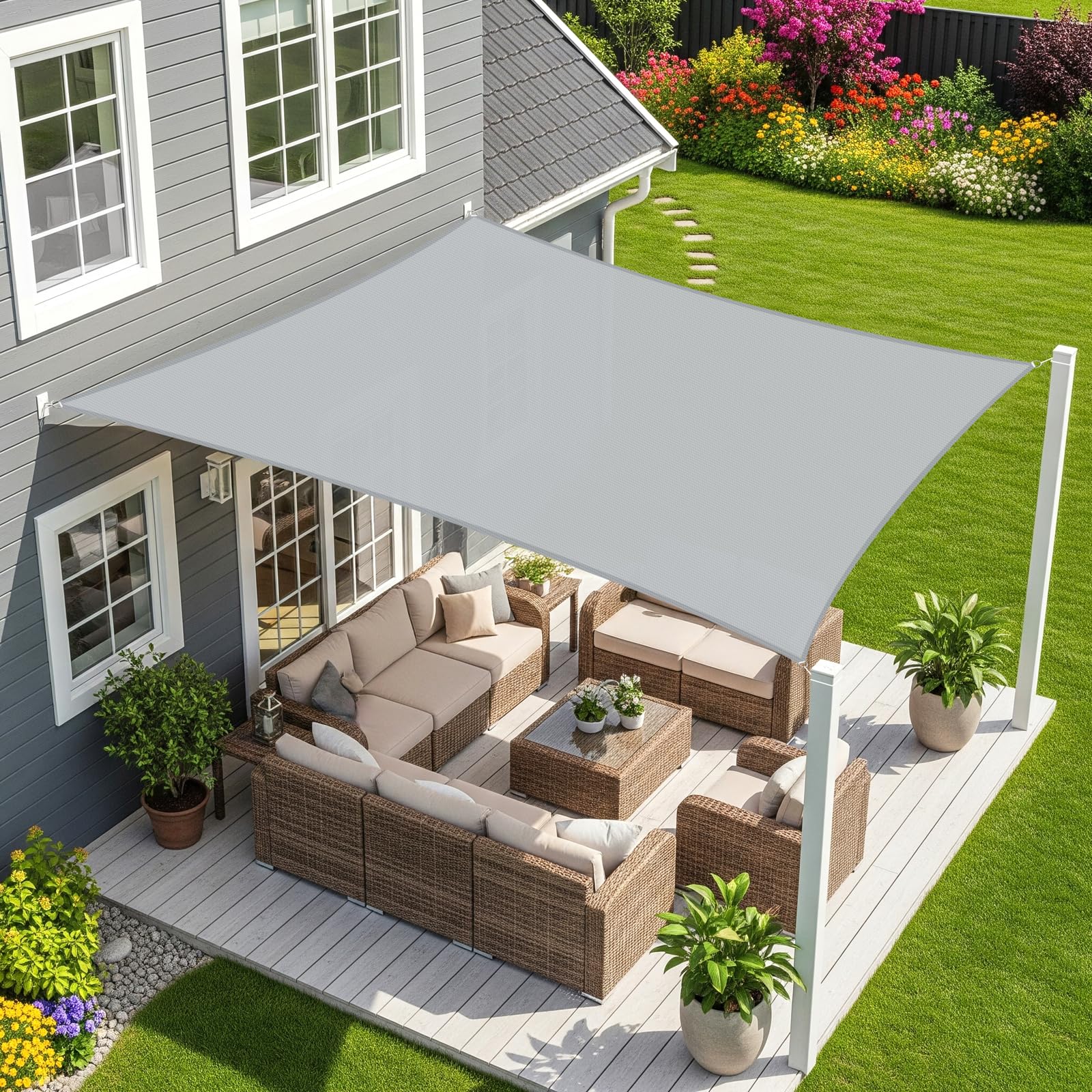 4x4m Gris Voile D’ombrage Rectangulaire Carré, Toile Imperméable Une Protection Des Rayons Uv À 95%, Pour En Plein Air, Jardin & Terrasse