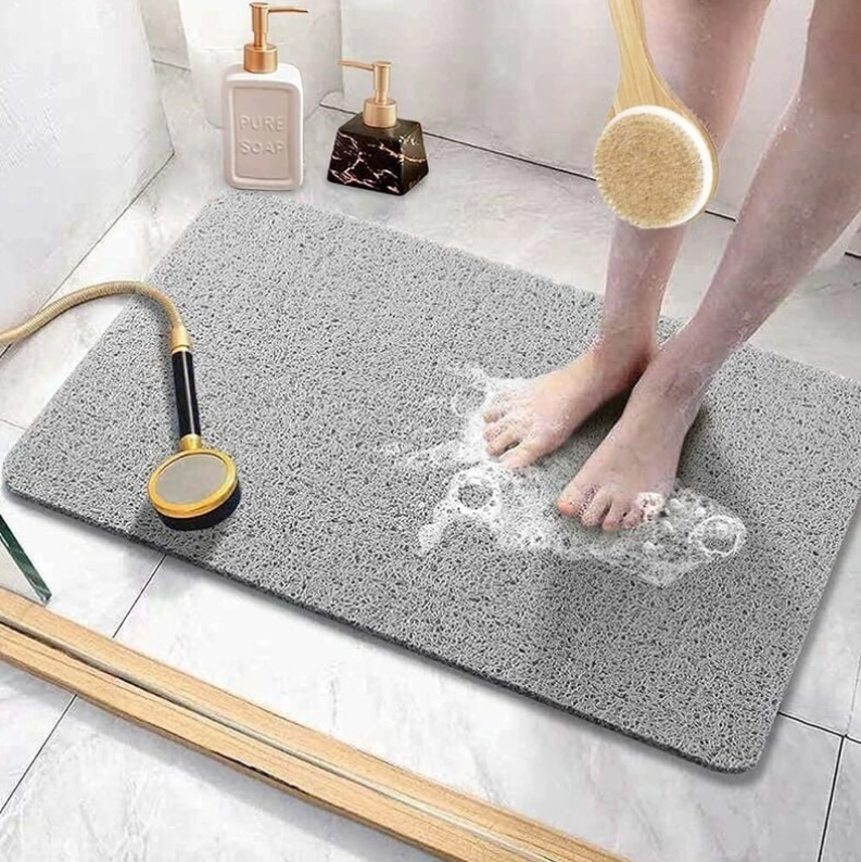 Alfombra De Ducha Antideslizante Con Orificios De Drenaje, Alfombra De Ducha Suave Y Cómoda De Secado Rápido (45x75cm, Gris)
