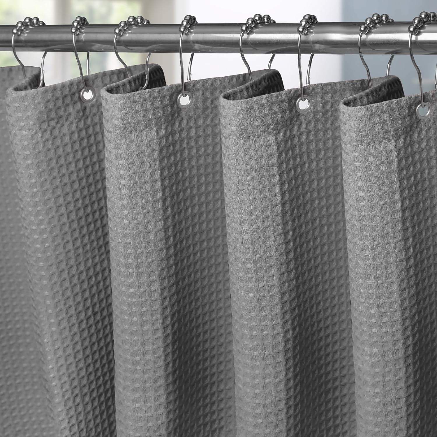 Rideau De Douche Gaufré Avec Anneaux Métalliques, Tissu Polyester Imperméable Et Résistant À La Moisissure –182x182cm (gris)
