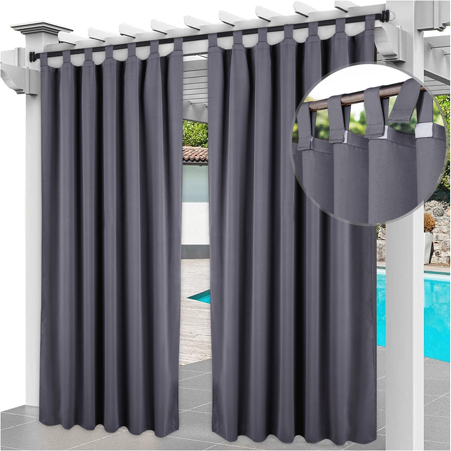 Rideaux D'Extérieur Imperméables 132 X 213 Cm, Coupe-vent, Résistants Aux Uv, Pour Jardin, Terrasse, Tonnelle, Cabane (lot De 2), Gris