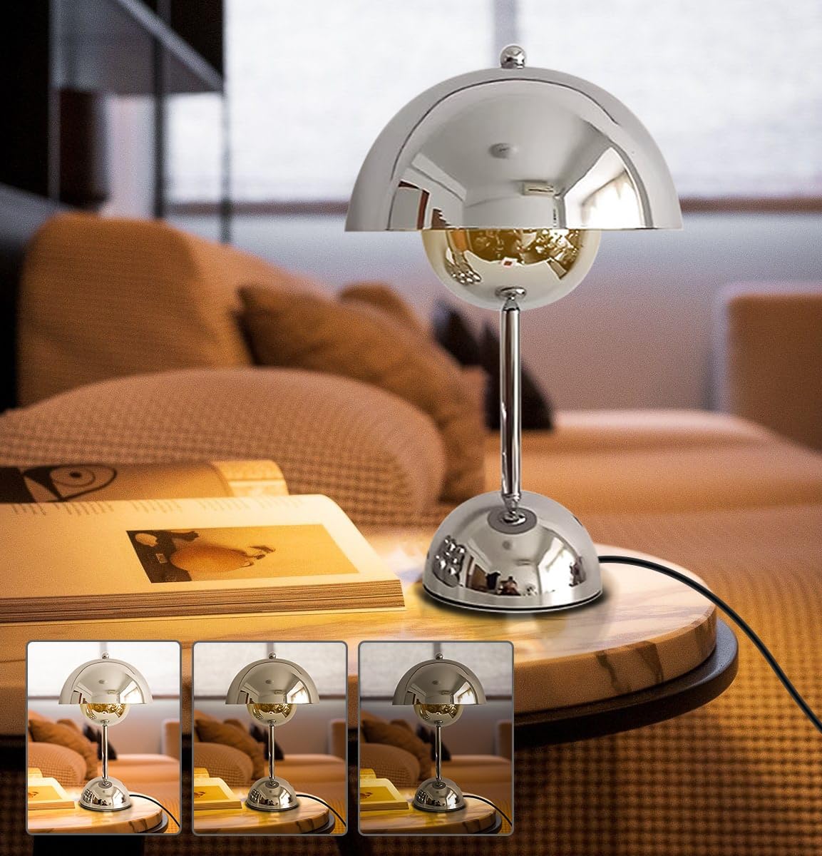 Lampe De Chevet À Commande Tactile, Lampe De Table Champignon À Intensité Variable, Led Argentée, Adaptée À La Chambre À Coucher