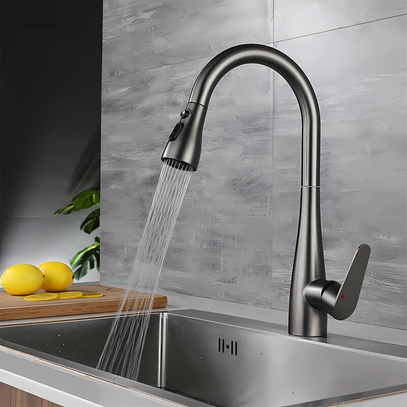 Robinet Gris Cuisine Avec Douchette Extensible 3 Modes De Sortie Eau Mitigeu Monocommande Pour Evier Cuisine Rotatif À 360°