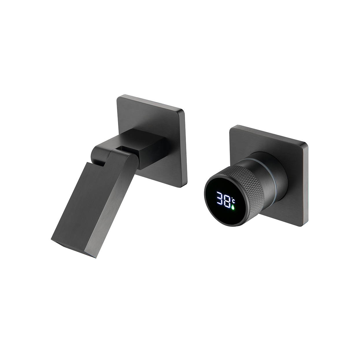 Robinet De Salle De Bain Avec Affichage Numérique Led, Robinet Lavabo Mural Pliable À 180° Mitigeur De Lavabo Robinets Cascade De Baignoire Avec L’eau Froide & Chaude, Gris Pistolet