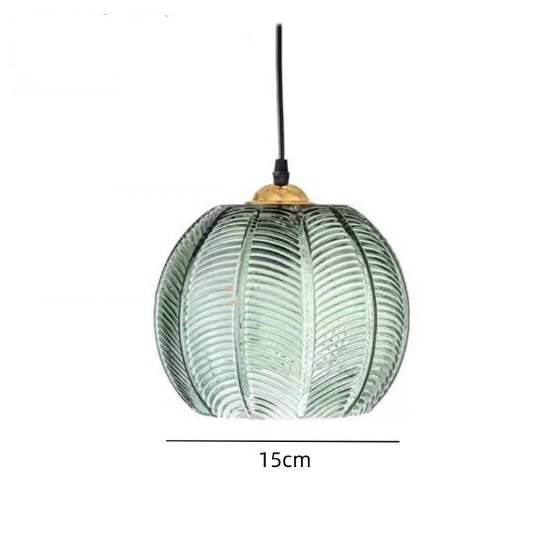 Suspension En Verre À Motif Feuilles Vertes (ampoule Non Incluse) 15 Cm