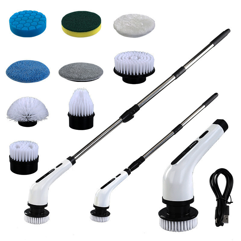 Brosse De Nettoyage Électrique Rotative, Sans Fil, Verte, 9 Têtes De Brosse, Avec Manche Réglable De 137 Cm